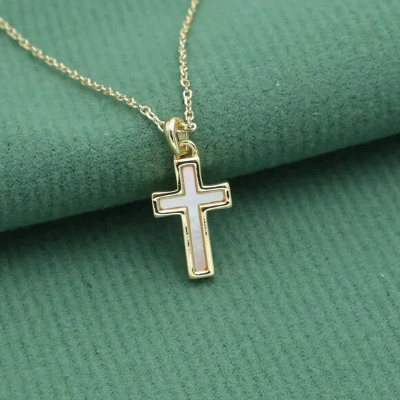 Kendra Scott Cross Necklace White Lab Grown Opal Gold - Picture 2 of 2